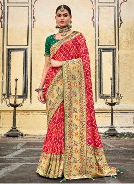 Elegant Red Woven Silk Saree