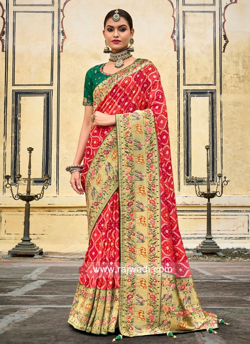 Hunter Green Mustard Patola Woven Silk Saree – SHANGRILA DESIGNER