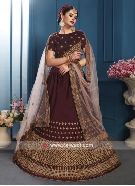 Satin Golden Embroidered Lehenga Set