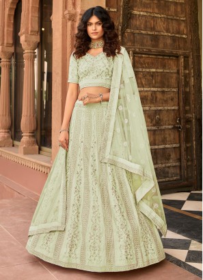 Satin Sea Green Lehenga Choli