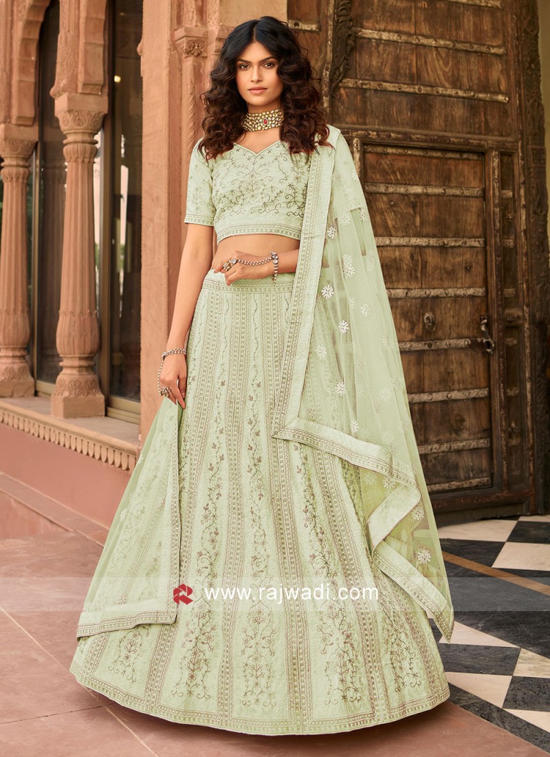 Sea Green Color Georgette Base Lehenga With Mirror Work – Cygnus Fashion