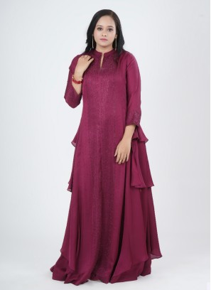 Satin Silk A-Line Kurti In Magenta Color