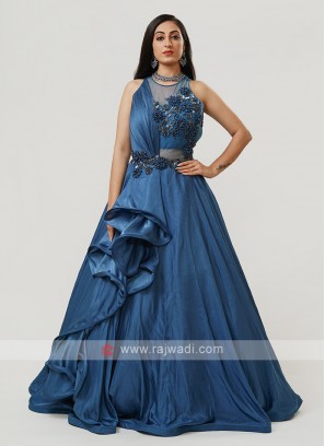 Satin Silk Gown In Blue