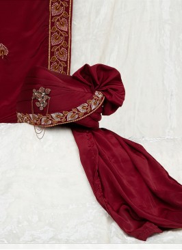 Satin Silk Maroon Safa And Dupatta For Dulha