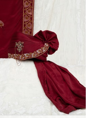 Satin Silk Maroon Safa And Dupatta For Dulha