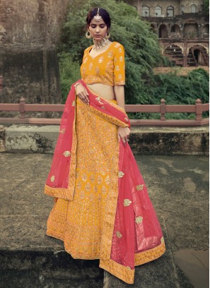 Satin Yellow Lehenga Choli