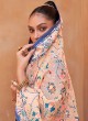 Blue and Peach Designer Floral Printed Saree