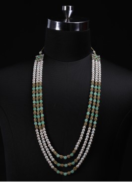 Sea Green And White Three Layerd Mala