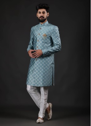 Sea Green Color Indowestern For Men