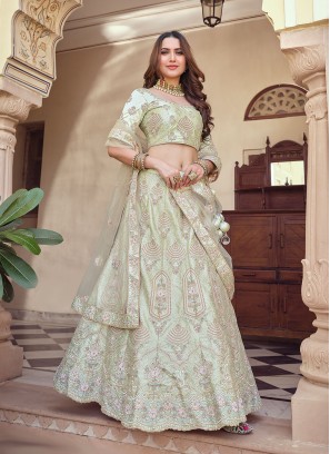 Buy Pleasing Sea Green Mirror Work Rajwadi Silk Wedding Lehenga
