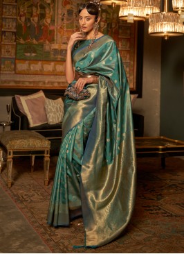 Sea Green Designer Silk Saree