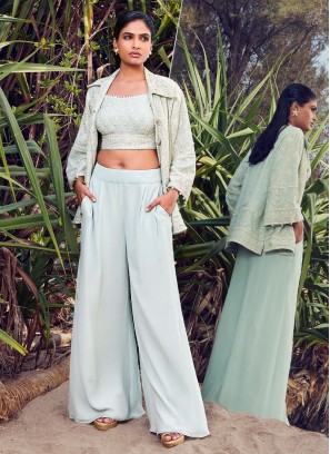 Sea Green Georgette Palazzo Set With Jacket