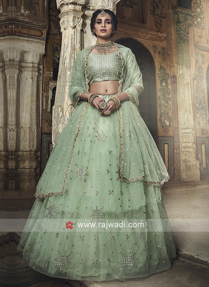 Sea Green Front Open Gown - Lehenga - Pakistani Bridal Dress