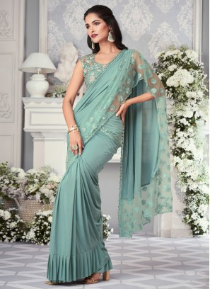 Sea Green Lycra Ready-to-Wear Designer Saree