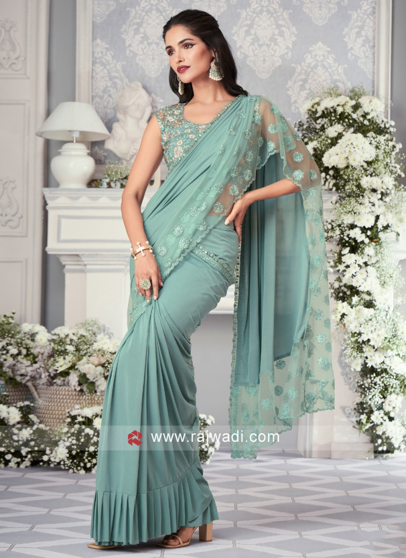 Buy Rama Green Sequins Georgette Saree - Koskii