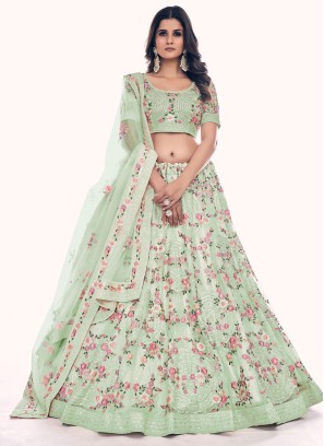 Sea Green Net Floral Wedding Lehenga Choli