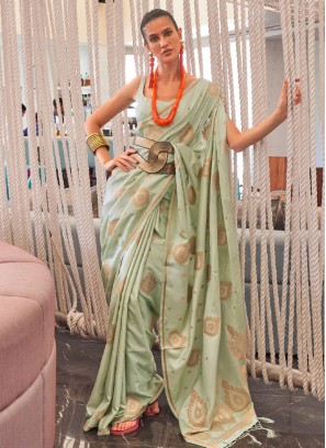 Designer Pista Green Chiffon Saree