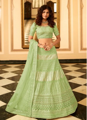 Light Green Patch Border Organza Lehenga Choli