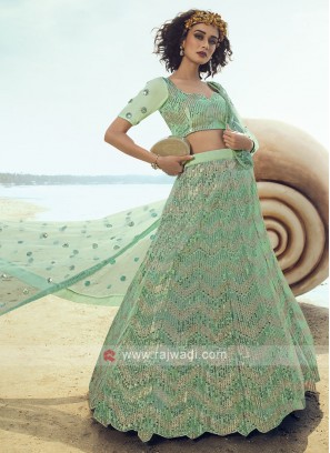 Sea Green Sequins Lehenga Choli