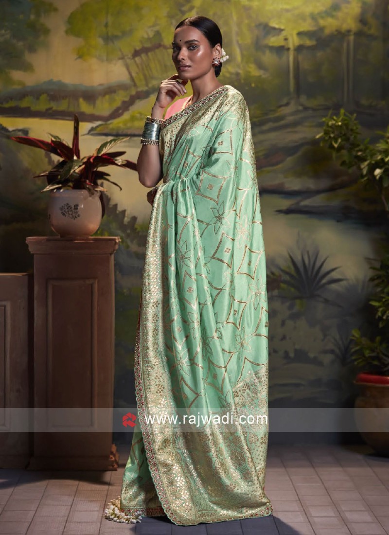 Gorgeouse Sea Green Poly Silk Embellished Saree dvz0002985 - Dvanza.com