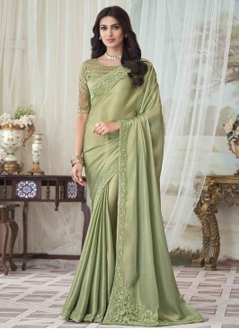 Stunning Pista Green Silk Festive Saree