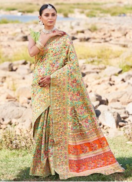 Pista Green Kashmiri Weaving Silk Wedding Saree