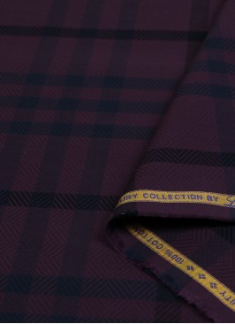 Self Design Wine Color Checked Cotton Shirting