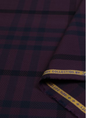 Self Design Wine Color Checked Cotton Shirting