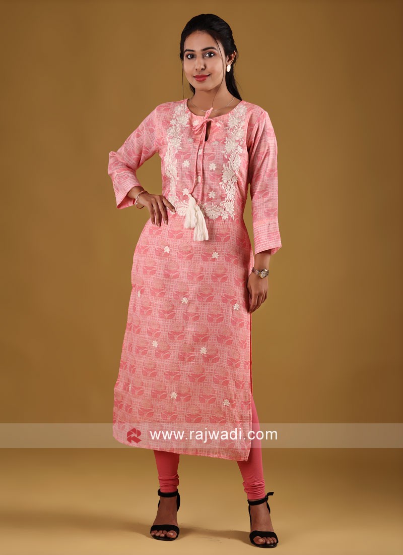 Cotton 3/4th Sleeve Straight Designer Pink Kurti at Rs 290 in Jaipur