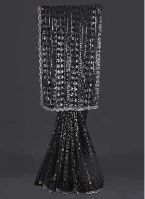 Sensational Black Sequins Shimmer Chiffon Classic Saree