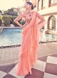 Peach Organza Ruffle Saree With Embroidered Blouse
