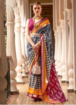 Multi-colored Patola Printed Designer Silk Saree