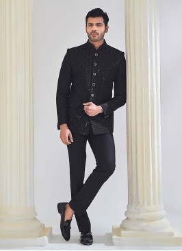 Sequins Embroidered Black Jodhpuri Suit