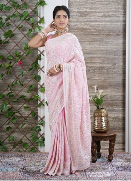 Sequins Embroidered Chiffon Saree With Fancy Pallu