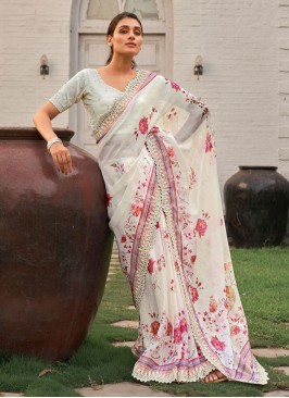 Sequins Embroidered Chiffon Saree With Scallop Borders