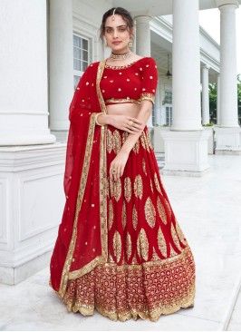 Sequins Embroidered Georgette Maroon Lehenga Choli