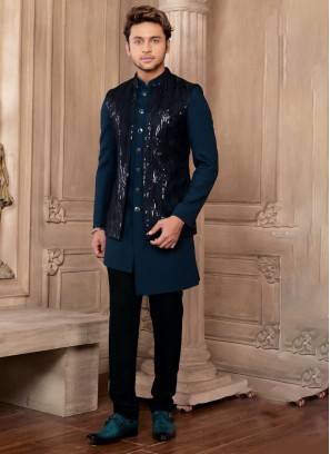 Sequins Embroidered Jacket Style Indowestern Set