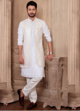 Sequins Embroidered Nehru Jacket Set For Men