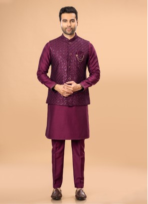 Sequins Embroidered Nehru Jacket Set For Men