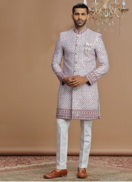Sequins Embroidered Off White Indowestern Set