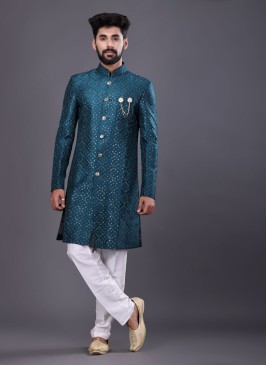 Sequins Indowestern In Peacock Green