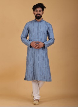 Sequins Work Blue Color Kurta Pajama