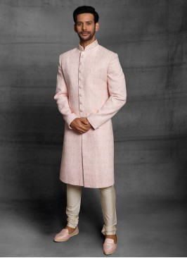 Sequins Work Designer Sherwani in Pink Color