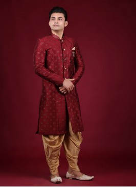 Sequins Work Indowestern In Maroon Color