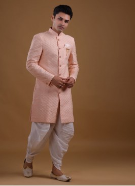 Sequins Work Indowestern In Peach Color