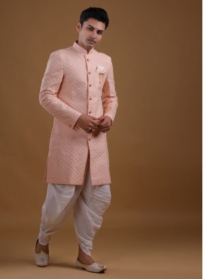 Sequins Work Indowestern In Peach Color