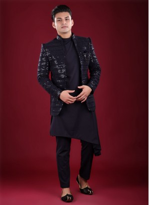 Sequins Work Jacket Style Indowestern For Men