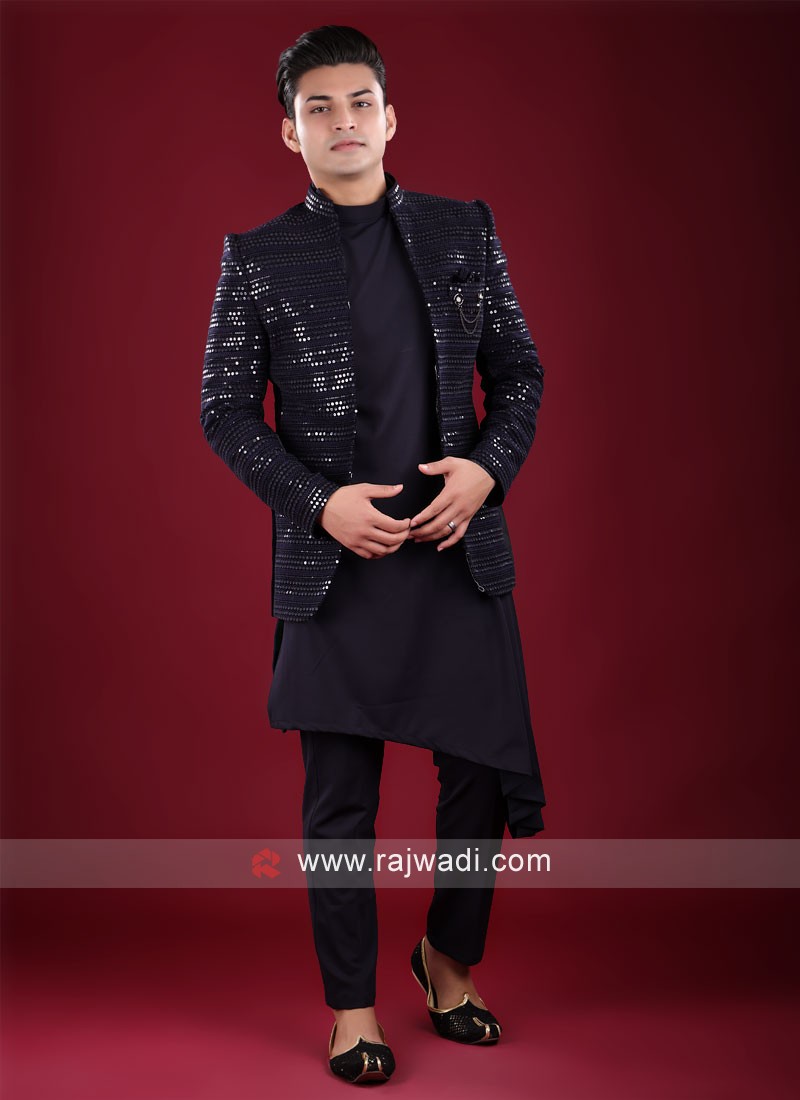 Sequins Work Jacket Style Indowestern For Men