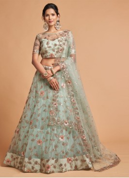 Sequins Work Lehenga Choli In Sky Blue Color