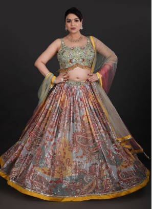 Multi Color Sequins Designer Chiffon Lehenga Choli